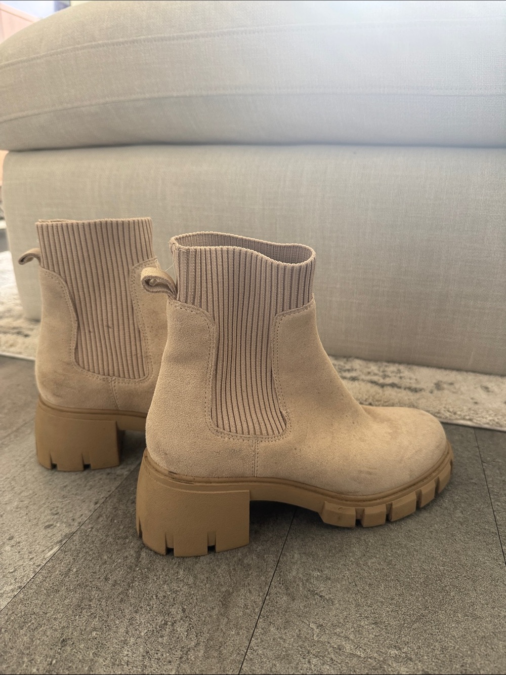 Beige Suede Steve Madden Chunky Chelsea Boots - Women